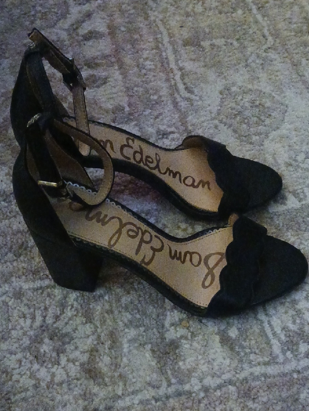 Sam Edelman Black Scalloped Ankle-Strap Sandals - Picture 2 of 4
